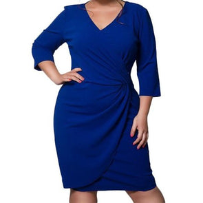 3/4 sleeve Solid Color V neck Plus size bodycon Dresses