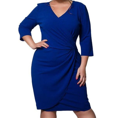 3/4 sleeve Solid Color V neck Plus size bodycon Dresses