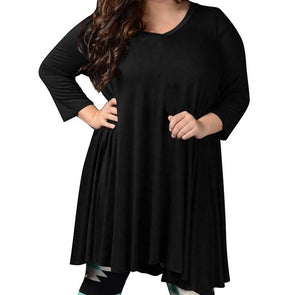 3/4 sleeve Solid Color Plus size casual Dresses