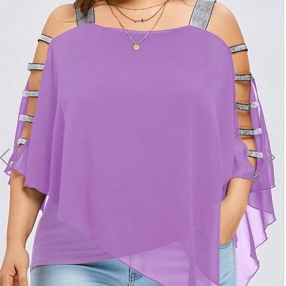 Chiffon Short Sleeve Off Shoulder Plus Size Tops