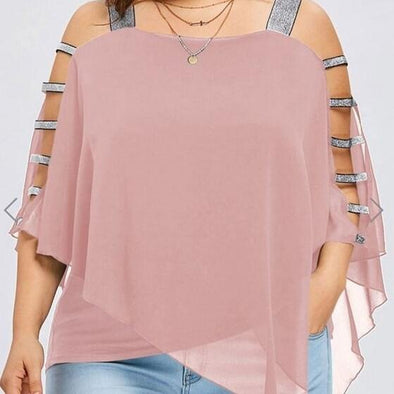 Chiffon Short Sleeve Off Shoulder Plus Size Tops