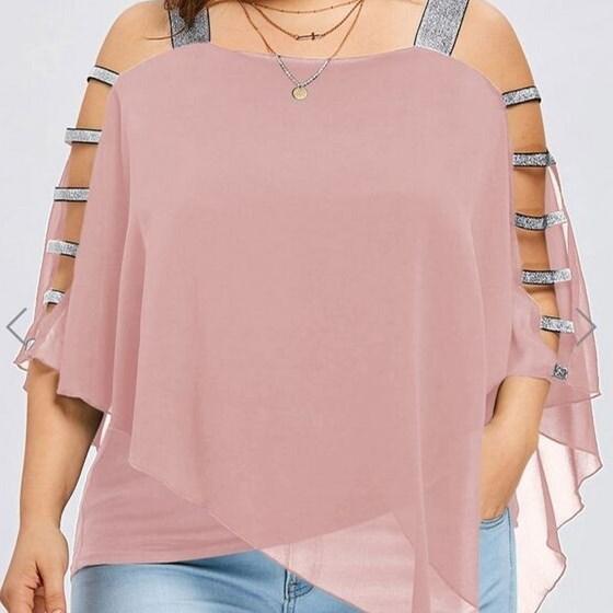 Chiffon Short Sleeve Off Shoulder Plus Size Tops