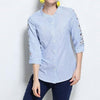 Cotton 3/4 Sleeve Stripe Round Neck Embroidery Plus Size Tops