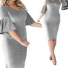 Bell sleeve Sequins Round neck Plus size bodycon Dresses