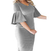 Bell sleeve Sequins Round neck Plus size bodycon Dresses