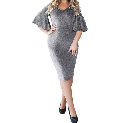 Bell sleeve Sequins Round neck Plus size bodycon Dresses
