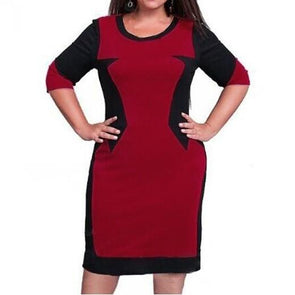 3/4 sleeve Hit Color Round neck Patchwork Plus size bodycon Dresses