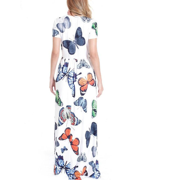 Butterfly Print Round neck Floral Dresses