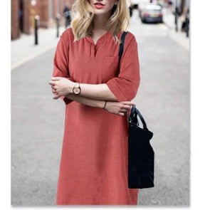 Cozy 3/4 Sleeve Mini V Neck Plus Size Casual Dresses