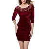 3/4 Sleeve Solid Color Round Neck Openwork Bodycon Dresses