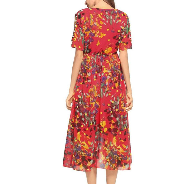 Chiffon Short Sleeve Print V Neck Floral Dresses