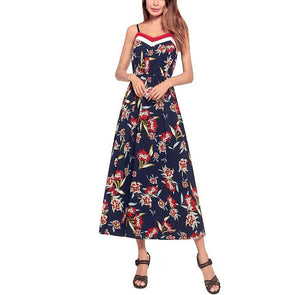 Chiffon Sleeveless Print V Neck Patchwork Floral Dresses