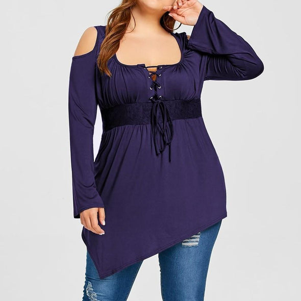 Cold Shoulder Irregular Bandage Plus size Tops