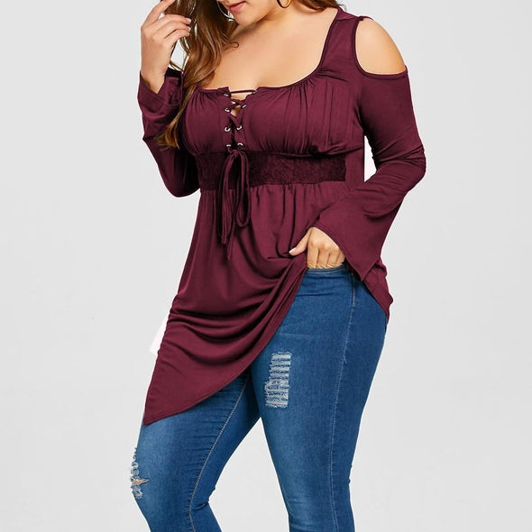 Cold Shoulder Irregular Bandage Plus size Tops