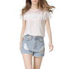 Chiffon Short sleeve Round neck Lace Patchwork T-shirt