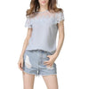 Chiffon Short sleeve Round neck Lace Patchwork T-shirt