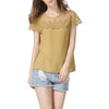 Chiffon Short sleeve Round neck Lace Patchwork T-shirt