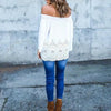 Chiffon Long Sleeve Print Off Shoulder Long Sleeve Tops