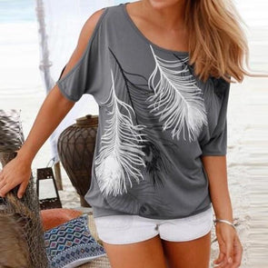 Cold Shoulder Print Mini Round neck T-shirt