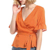 Chiffon Bell sleeve Dots Bandage Orange Blouses