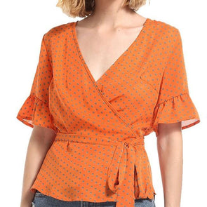 Chiffon Bell sleeve Dots Bandage Orange Blouses