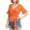 Chiffon Bell sleeve Dots Bandage Orange Blouses