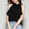 Chiffon Solid Color Flounce Sleeveless Tops