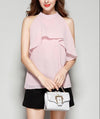 Chiffon Solid Color Flounce Sleeveless Tops