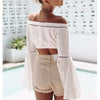 Bell sleeve Off Shoulder Mini Openwork Long Sleeve Tops