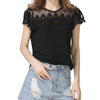 Chiffon Short sleeve Round neck Lace Patchwork T-shirt