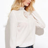 Cotton High neck collar Lace Openwork Long Sleeve Tops