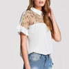 Cotton Print Polo collar Openwork Patchwork Embroidery Blouses