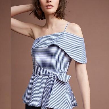 Cotton Sleeveless Stripe Off Shoulder Bandage Blouses