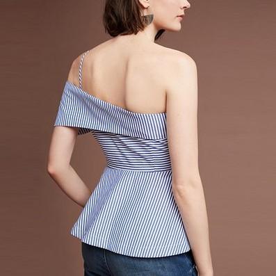 Cotton Sleeveless Stripe Off Shoulder Bandage Blouses