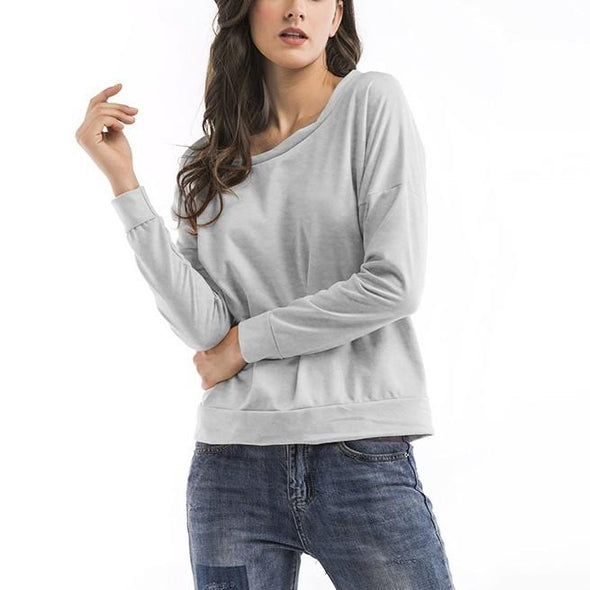 Cold Shoulder Solid Color Round neck Long Sleeve Tops