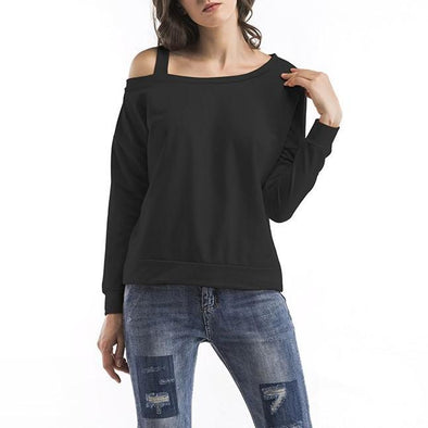 Cold Shoulder Solid Color Round neck Long Sleeve Tops