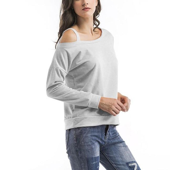 Cold Shoulder Solid Color Round neck Long Sleeve Tops