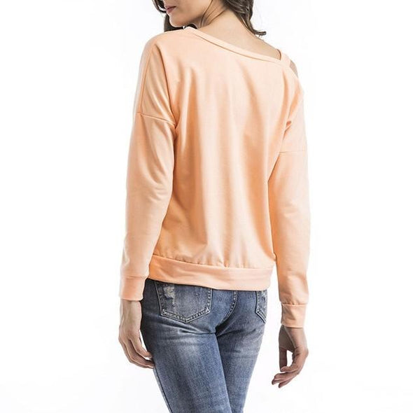 Cold Shoulder Solid Color Round neck Long Sleeve Tops