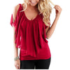 Chiffon Round neck Flounce Cold Shoulder Tops