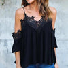 Chiffon Short sleeve Cold Shoulder V neck T-shirt