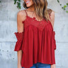 Chiffon Short sleeve Cold Shoulder V neck T-shirt