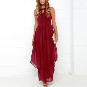 Chiffon Sleeveless Round neck High waist Maxi Dresses