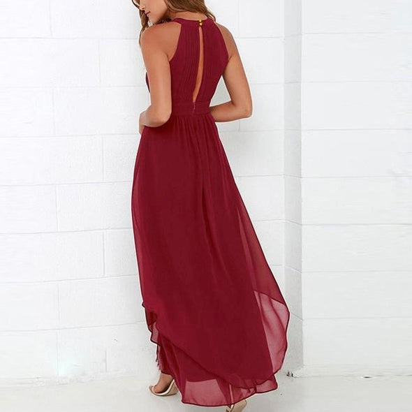 Chiffon Sleeveless Round neck High waist Maxi Dresses