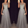 Chiffon Sleeveless Round Neck Sequins Bandage High Waist Evening Dresses