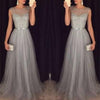 Chiffon Sleeveless Round Neck Sequins Bandage High Waist Evening Dresses