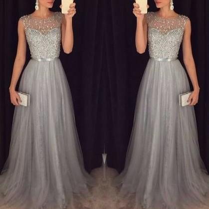 Chiffon Sleeveless Round Neck Sequins Bandage High Waist Evening Dresses