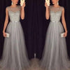 Chiffon Sleeveless Round Neck Sequins Bandage High Waist Evening Dresses