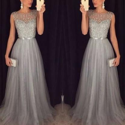 Chiffon Sleeveless Round Neck Sequins Bandage High Waist Evening Dresses