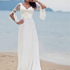 Bell Sleeve V-Neck Hollow Stitching Split Evening Dress