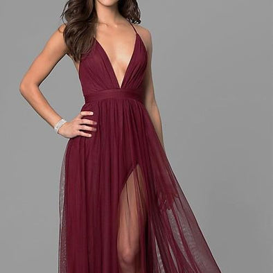 Chiffon Sleeveless Maxi V-Neck Split Evening Dress